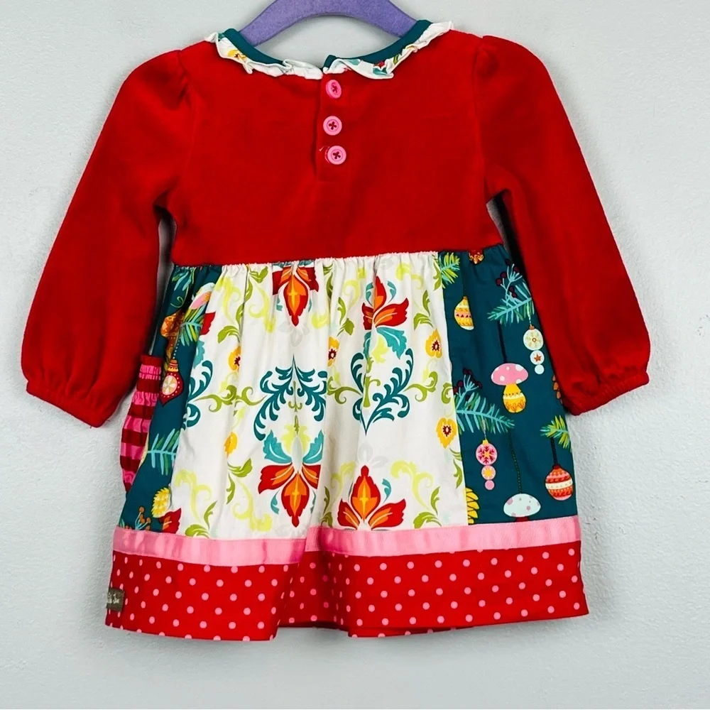 Matilda Jane Happy Holly Daze Christmas velvet bodice dress, 6-12 mos.